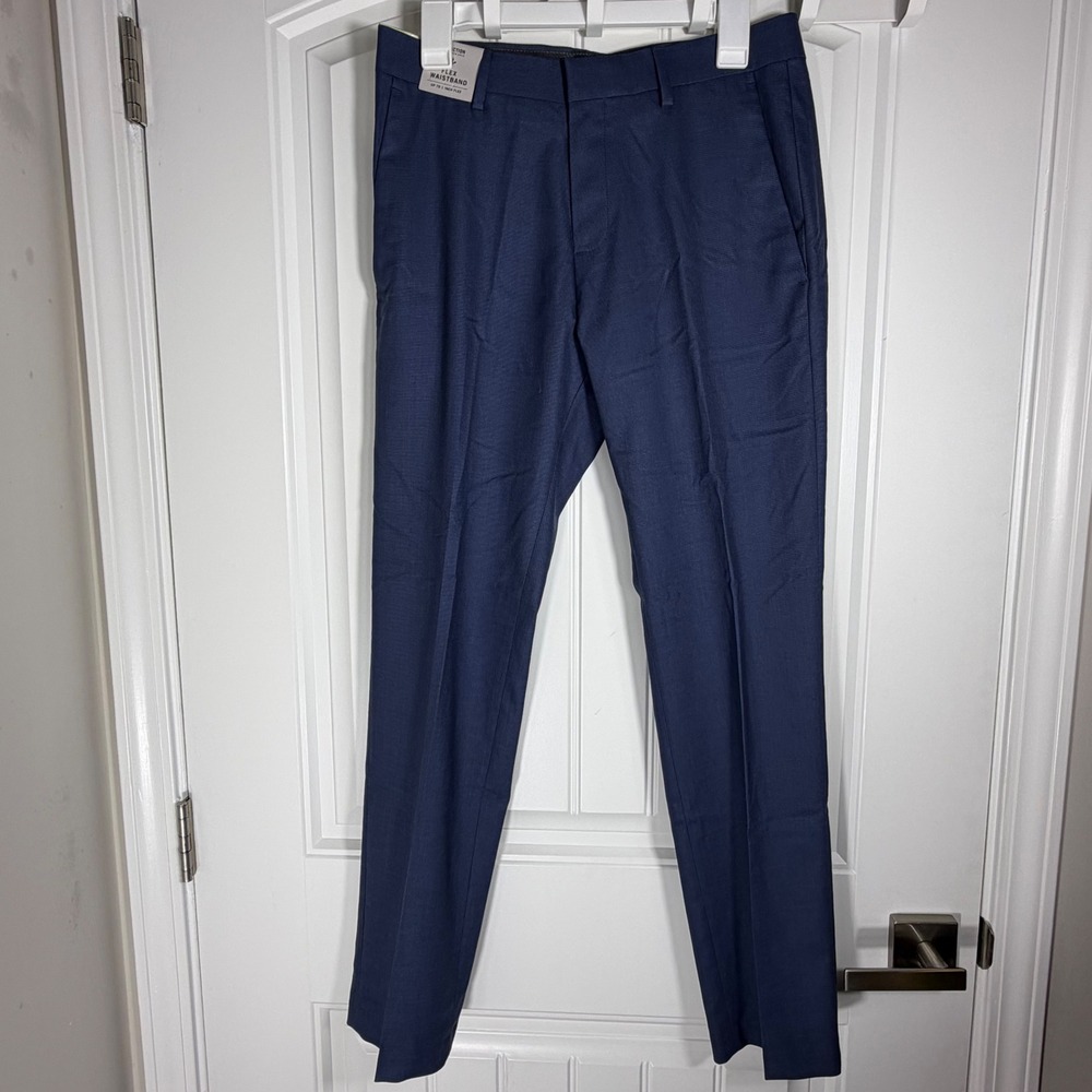 Kenneth Cole Reaction Mens Slim Fit Stretch Dress Pants Blue Chambray 30x30L